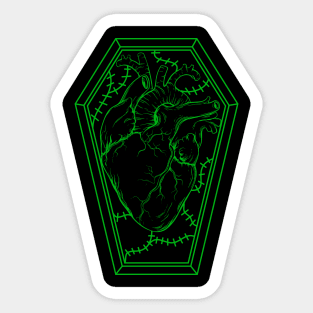 Human Heart in a Coffin Green Sticker